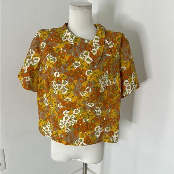 Vintage 50s / 60s Mad Men Vibes Floral Blouse - Picture 1 of 5
